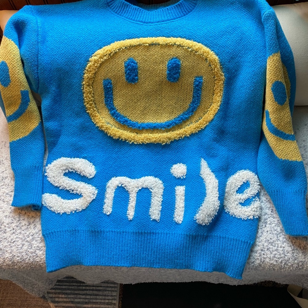 Blue Smiley Face Sweater